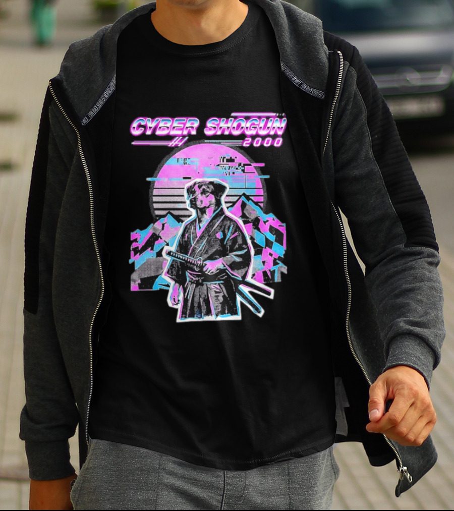 Cyber Shogun 2000 Samurai Dog Retro Synthwave Aesthetic T-Shirt