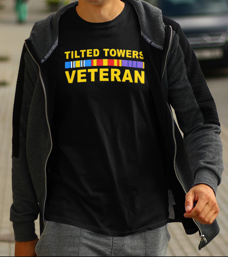 Tilted Towers Veteran Retro Military Ribbon Homage T-Shirt