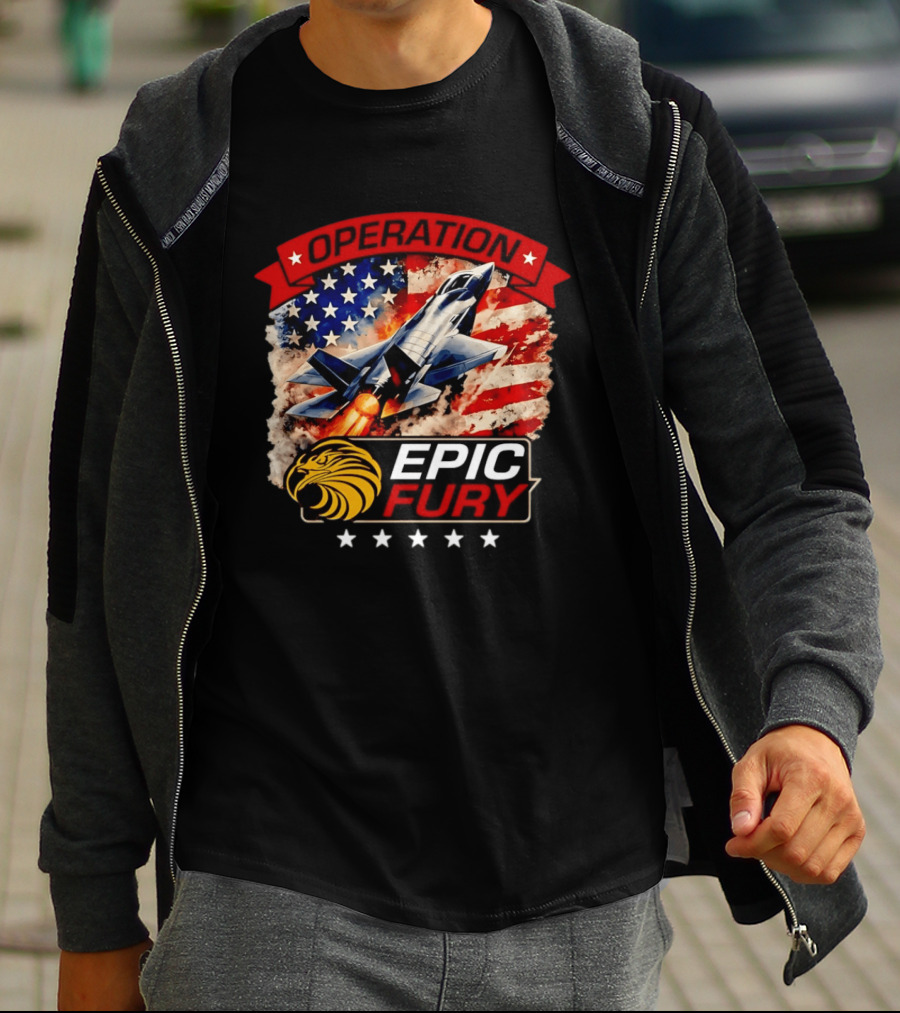 Operation Epic Fury B 2 USA Flag Fighter Jet And Stars T-Shirt