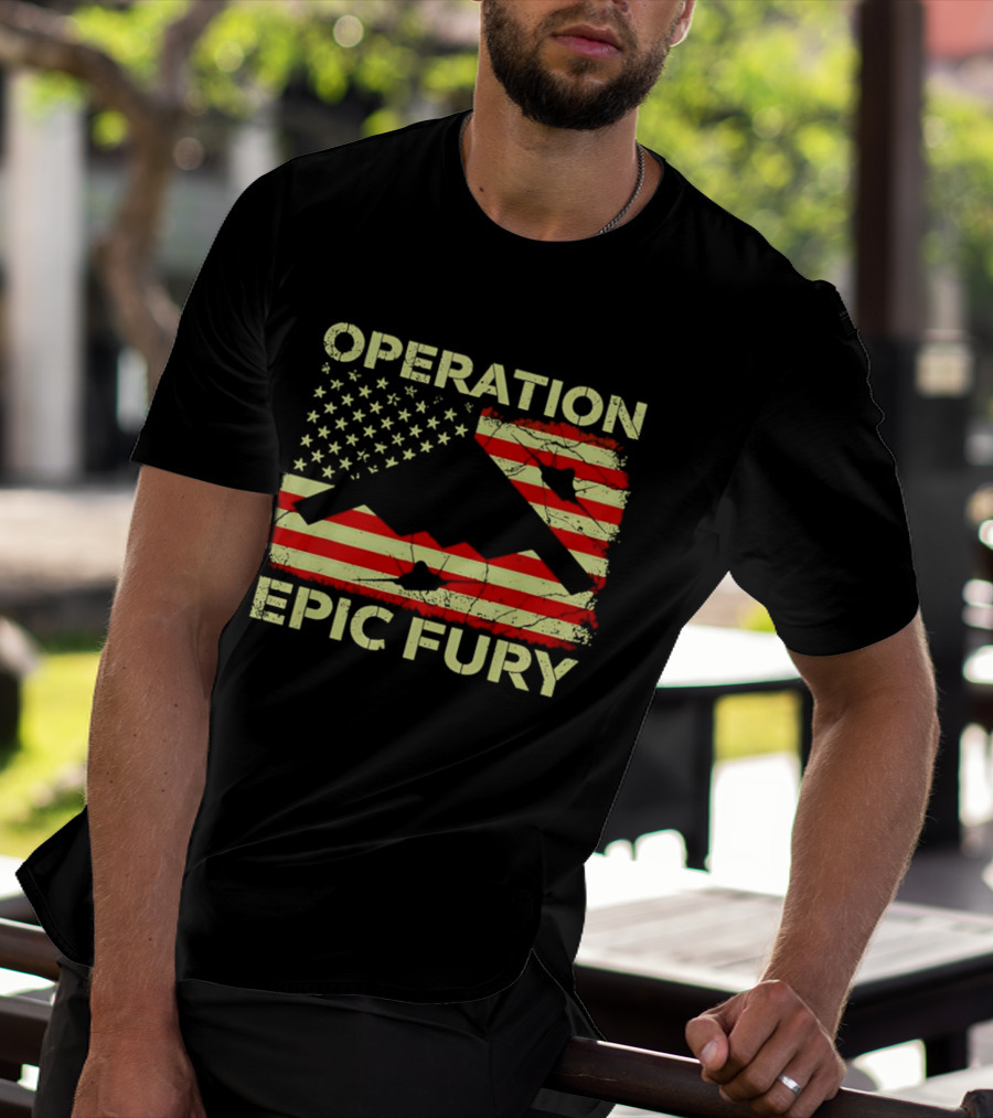 Operation Epic Fury USA Flag B 2 Stealth Bomber T-Shirt