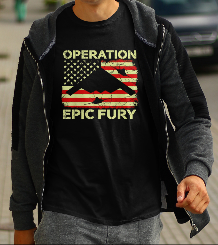 Operation Epic Fury USA Flag B 2 Stealth Bomber T-Shirt