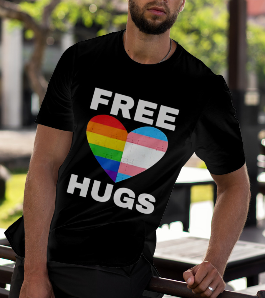 Free Hugs LGBTQ Rainbow Heart Pride T-Shirt