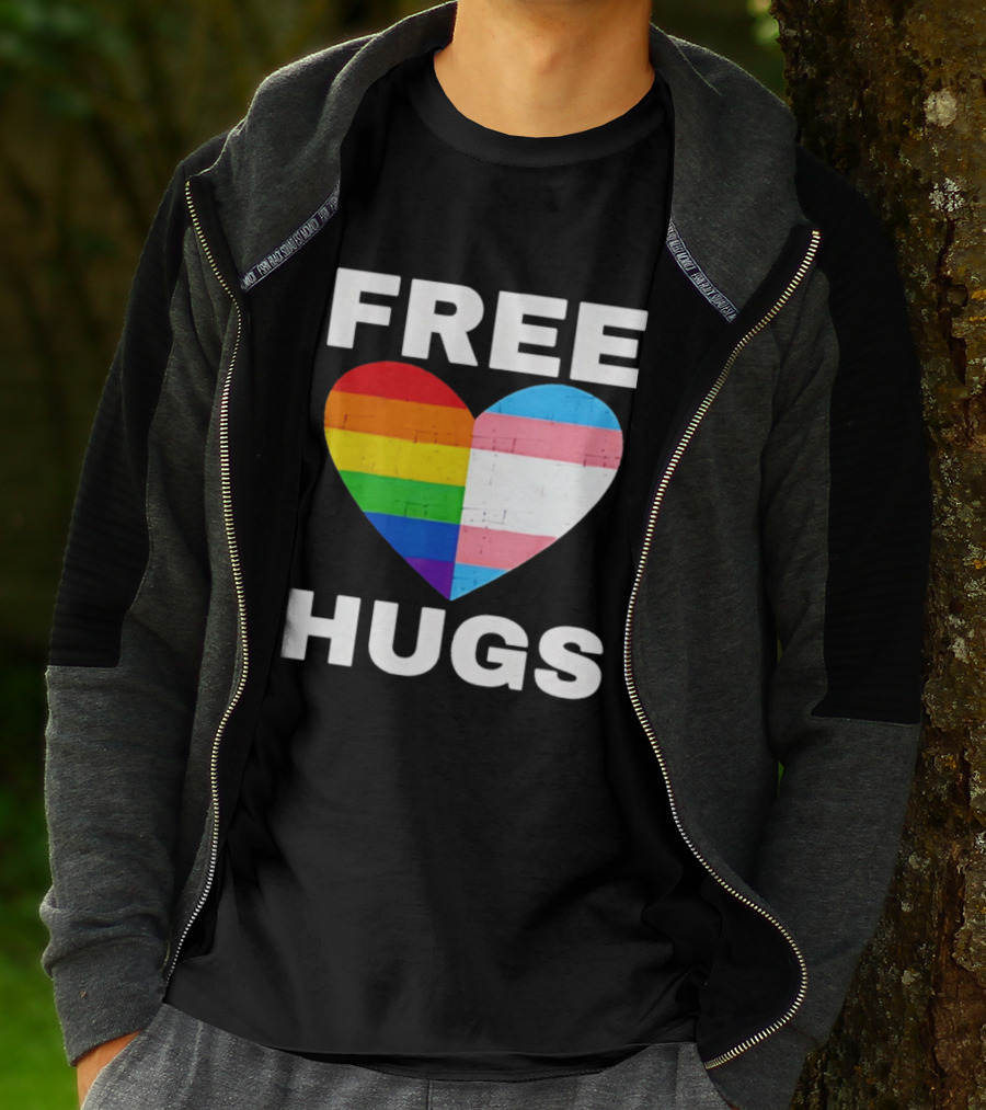 Free Hugs LGBTQ Rainbow Heart Pride T-Shirt