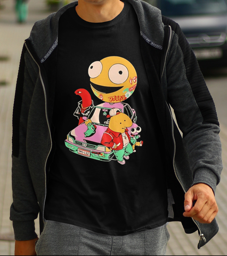 Smiling Friends Cartoon Characters With Graffiti Art Car T-Shirt