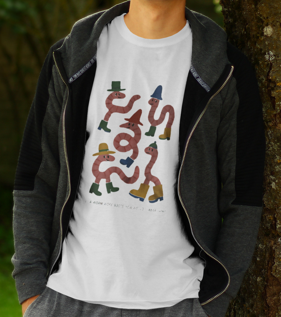 Whimsical Worms In Colorful Boots With Hats And Smiles T-Shirt