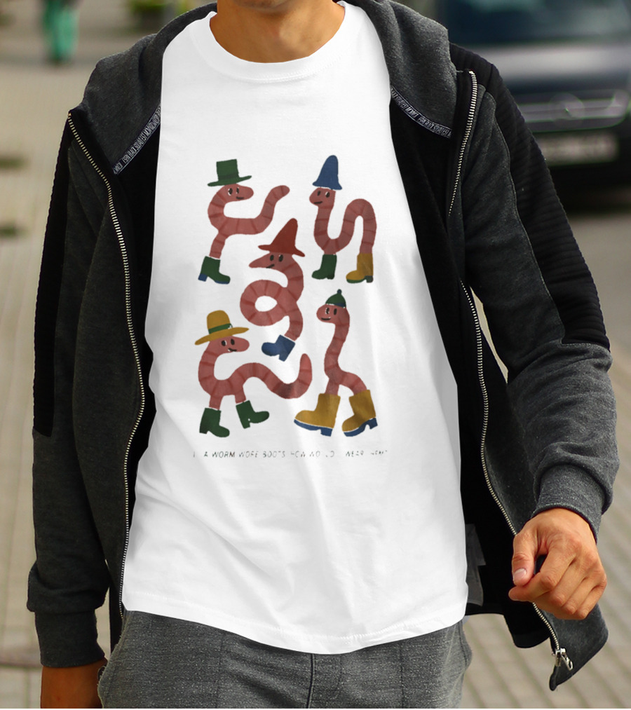Whimsical Worms In Colorful Boots With Hats And Smiles T-Shirt