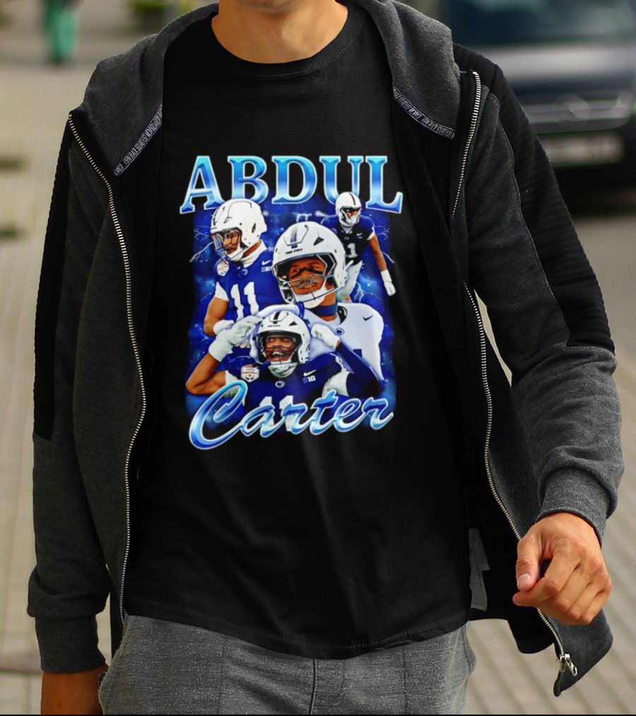 Abdul Carter Football Player Collage Blue And White Helmets T-Shirt