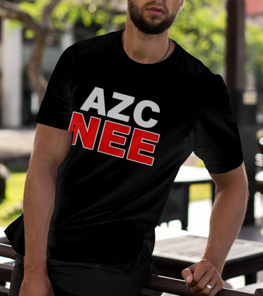 AZC NEE Bold Text White Red Contrast T-Shirt