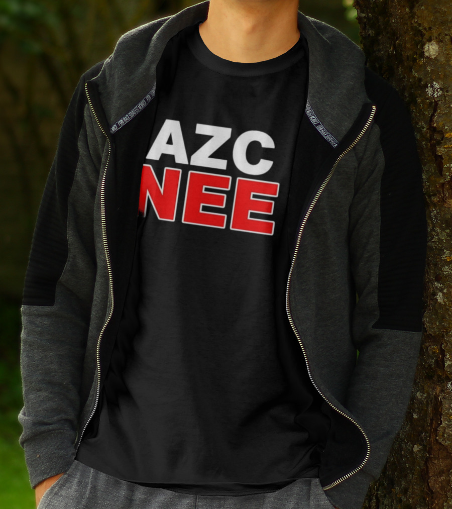 AZC NEE Bold Text White Red Contrast T-Shirt