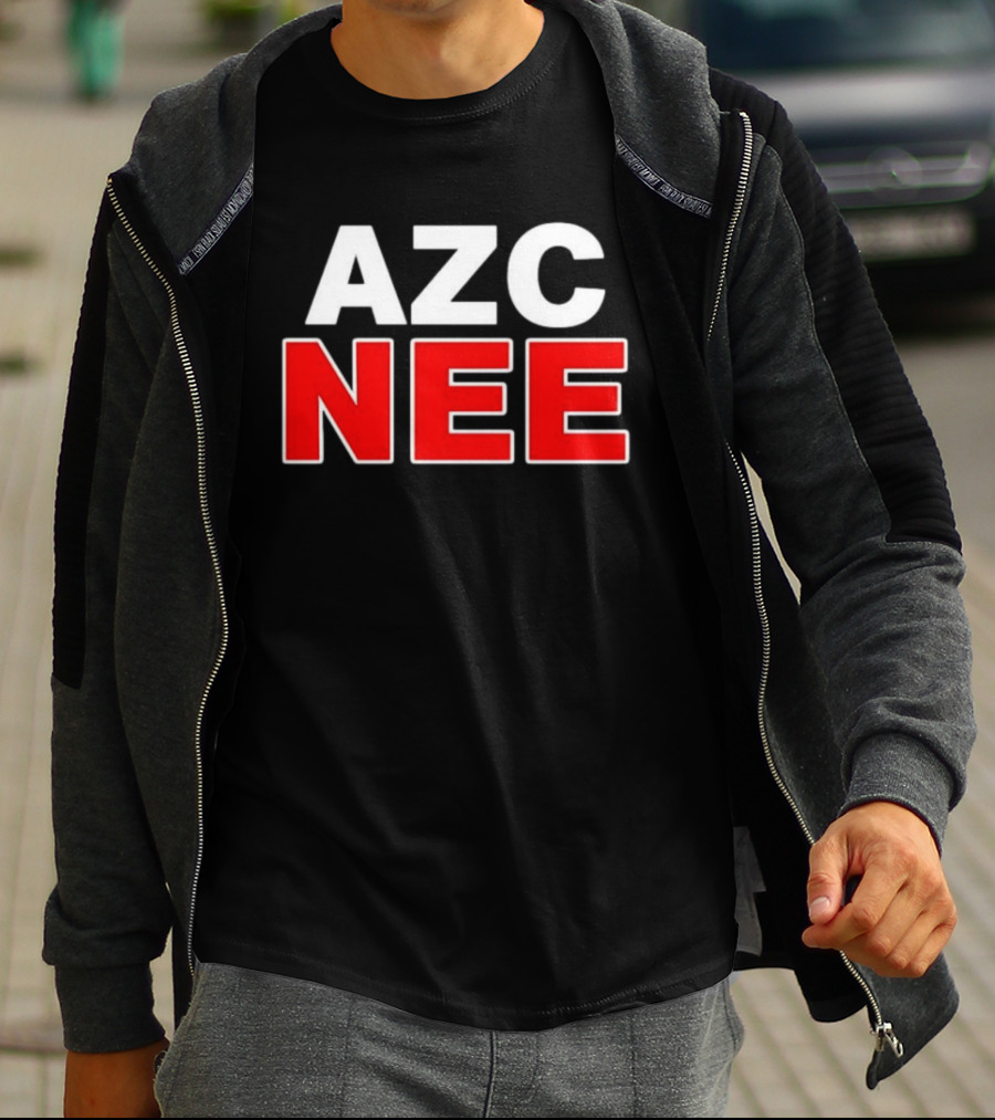 AZC NEE Bold Text White Red Contrast T-Shirt