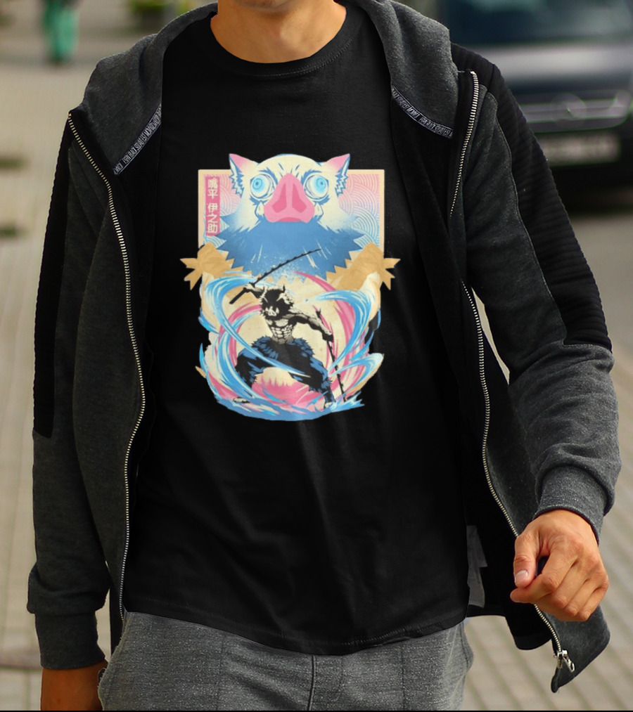 Inosuke Hashibira Wild Boar Demon Slayer Kanji Swirl Blade Wild Blade Boar T-Shirt