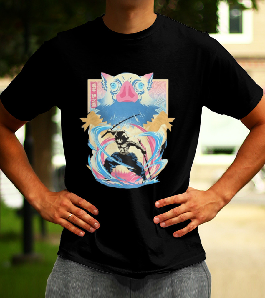 Inosuke Hashibira Wild Boar Demon Slayer Kanji Swirl Blade Wild Blade Boar T-Shirt