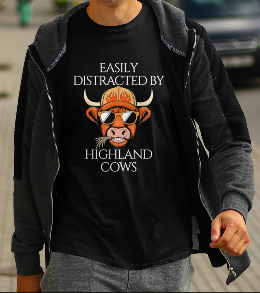 Easily Distracted By Highland Cows Cool Sunglasses And Hat T-Shirt