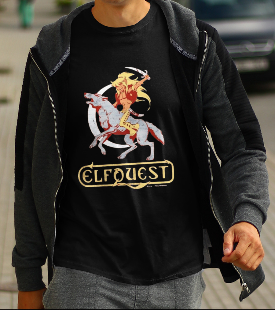 ElfQuest Cutter Riding Wolf Moon Fantasy T-Shirt