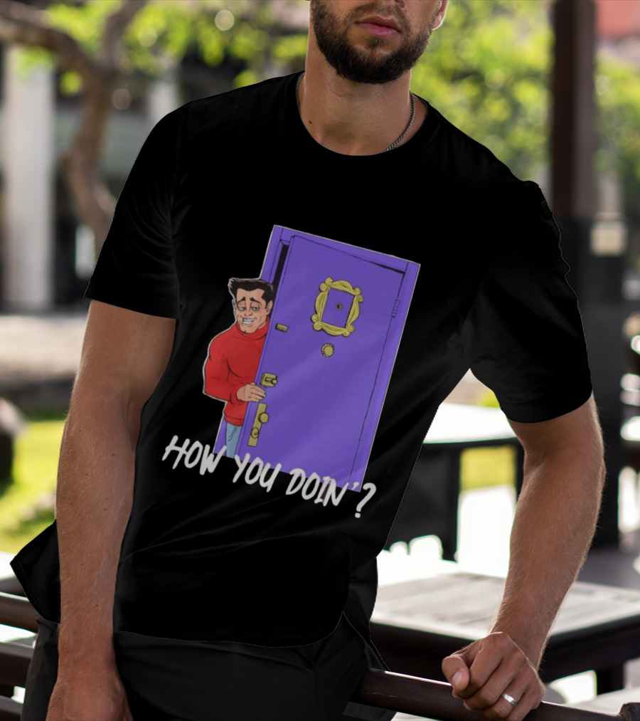 Joey Tribbiani How You Doin Cartoon Purple Door Iconic Phrase T-Shirt