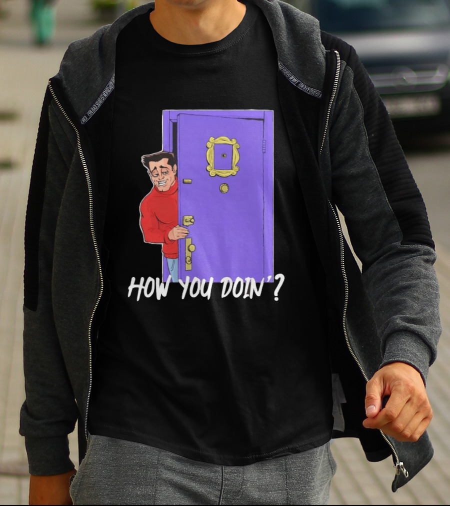 Joey Tribbiani How You Doin Cartoon Purple Door Iconic Phrase T-Shirt