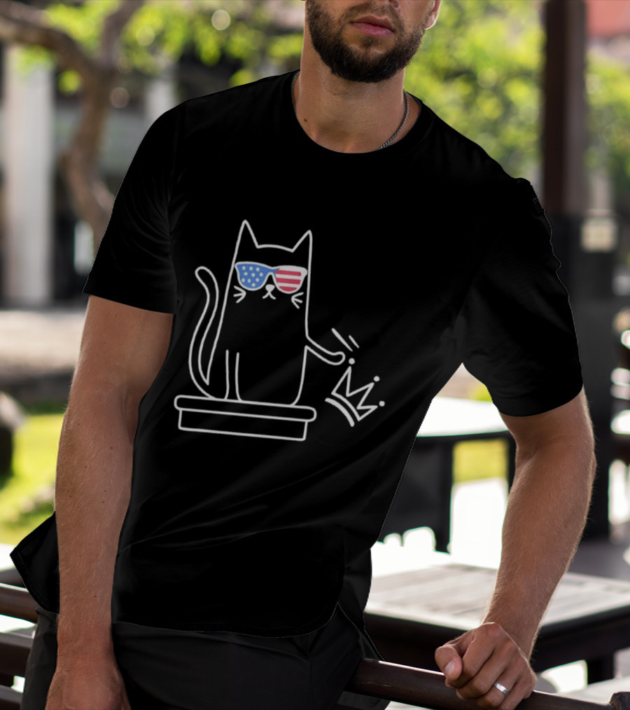 Cat No Kings In America Patriotic Sunglasses Sketch T-Shirt