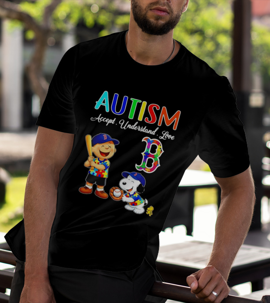 Charlie Brown Snoopy Boston Red Sox Autism Accept Understand Love T-Shirt