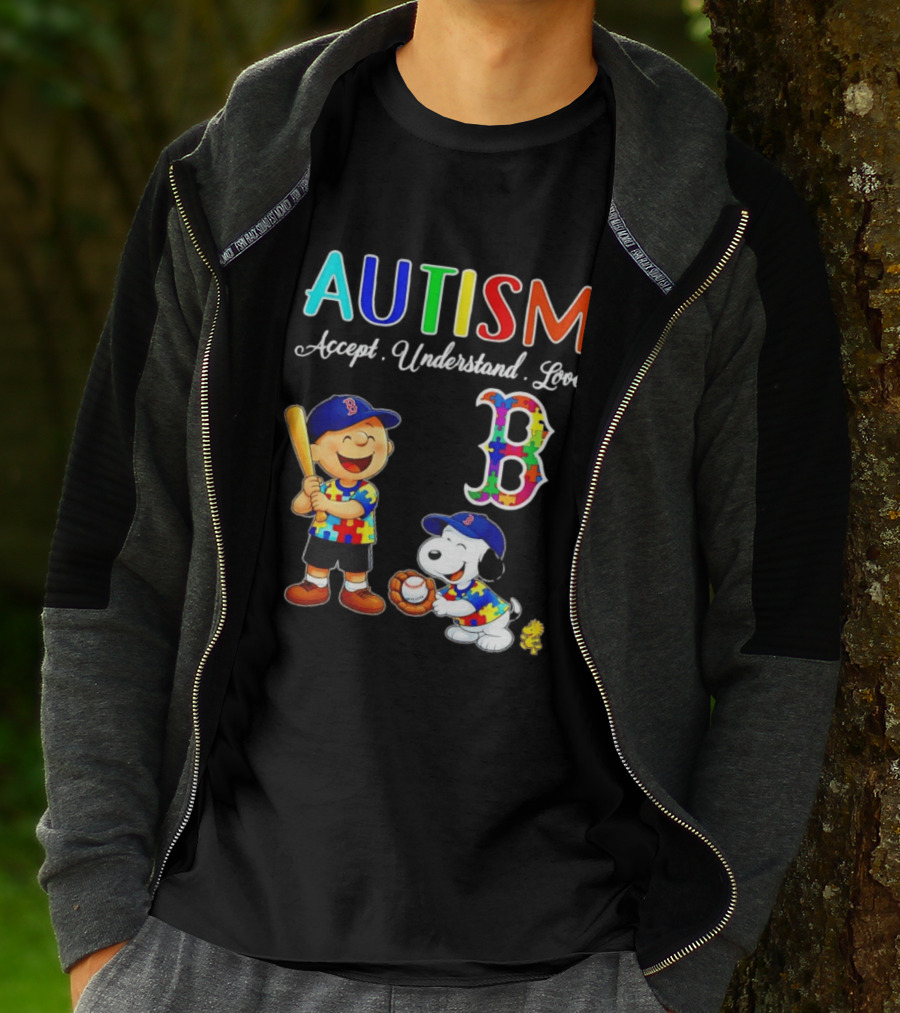 Charlie Brown Snoopy Boston Red Sox Autism Accept Understand Love T-Shirt