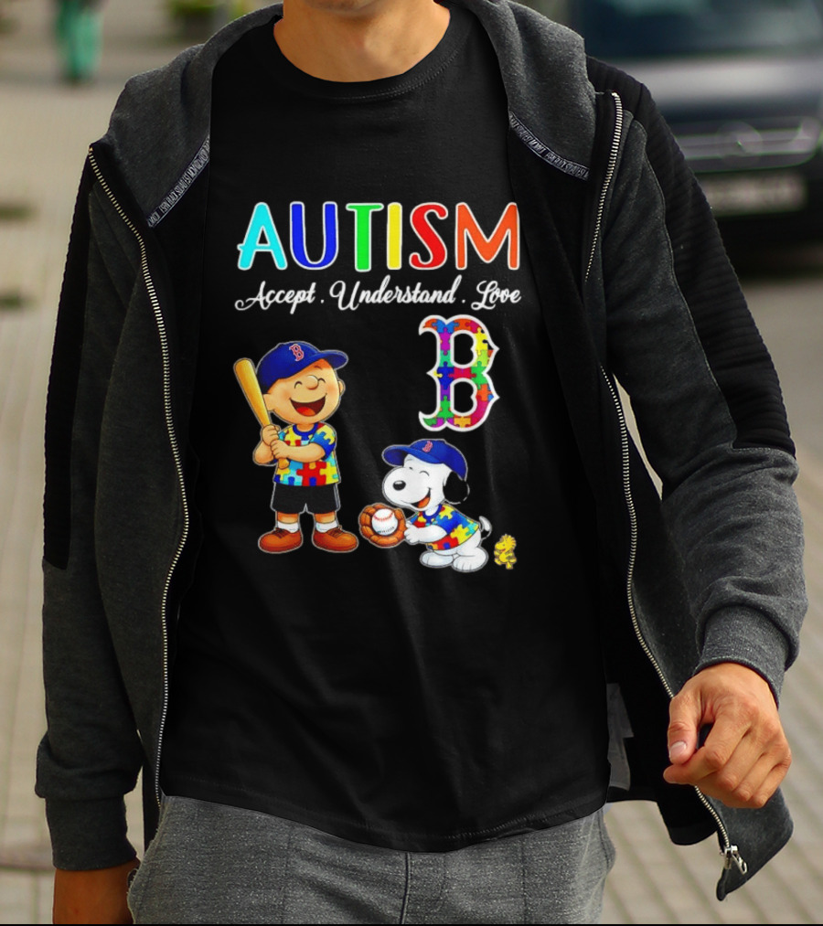 Charlie Brown Snoopy Boston Red Sox Autism Accept Understand Love T-Shirt
