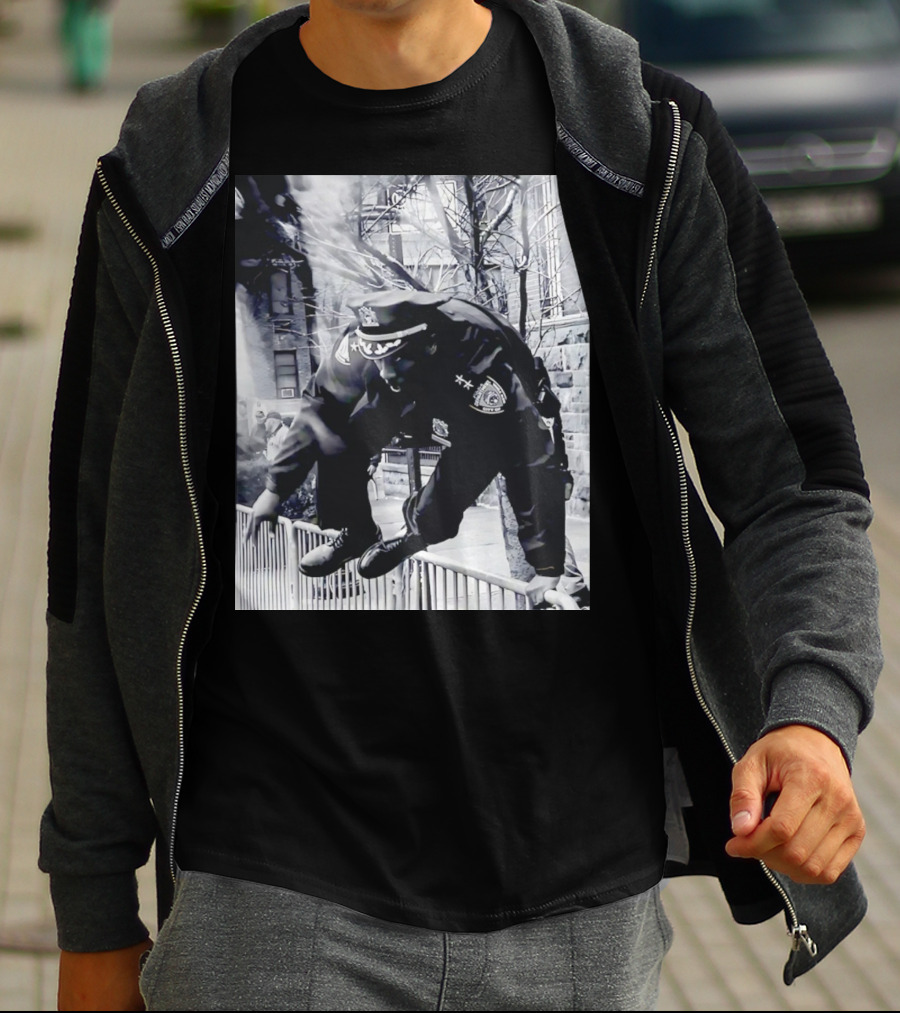 Chief Aaron Edwards American Hero Police Officer Jumping Fence T-Shirt