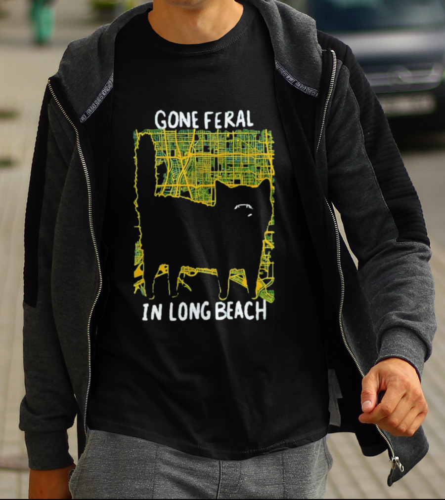 Gone Feral In Long Beach Map Cat T-Shirt