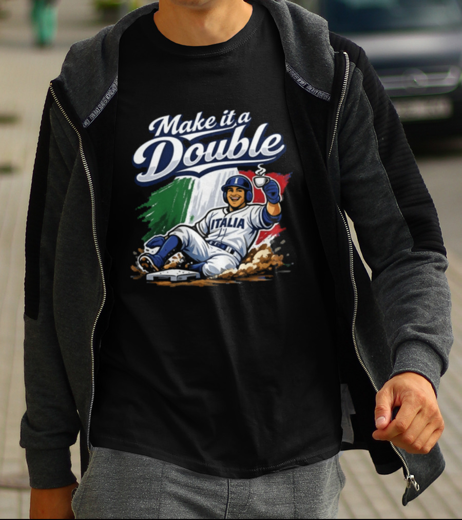 Make It A Double Italia Baseball Sliding Player Italian Flag T-Shirt