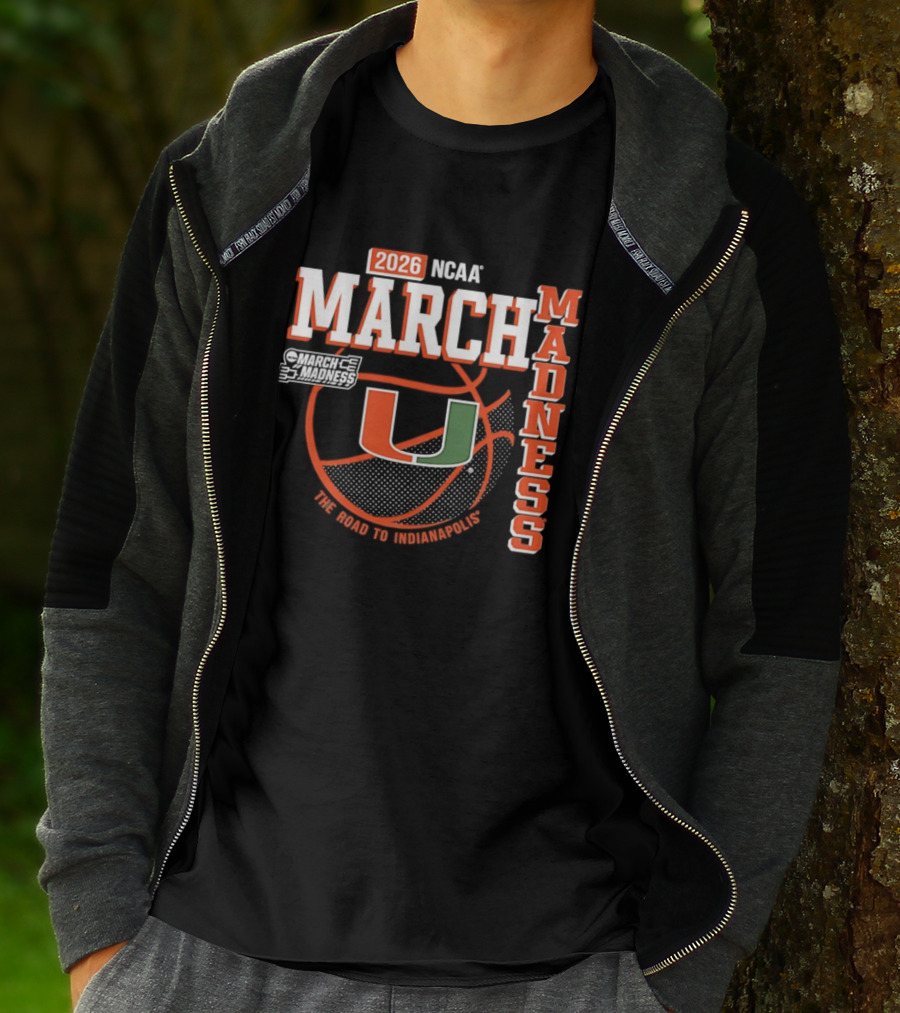NCAA March Madness 2026 Miami Hurricanes The Road To Indianapolis T-Shirt