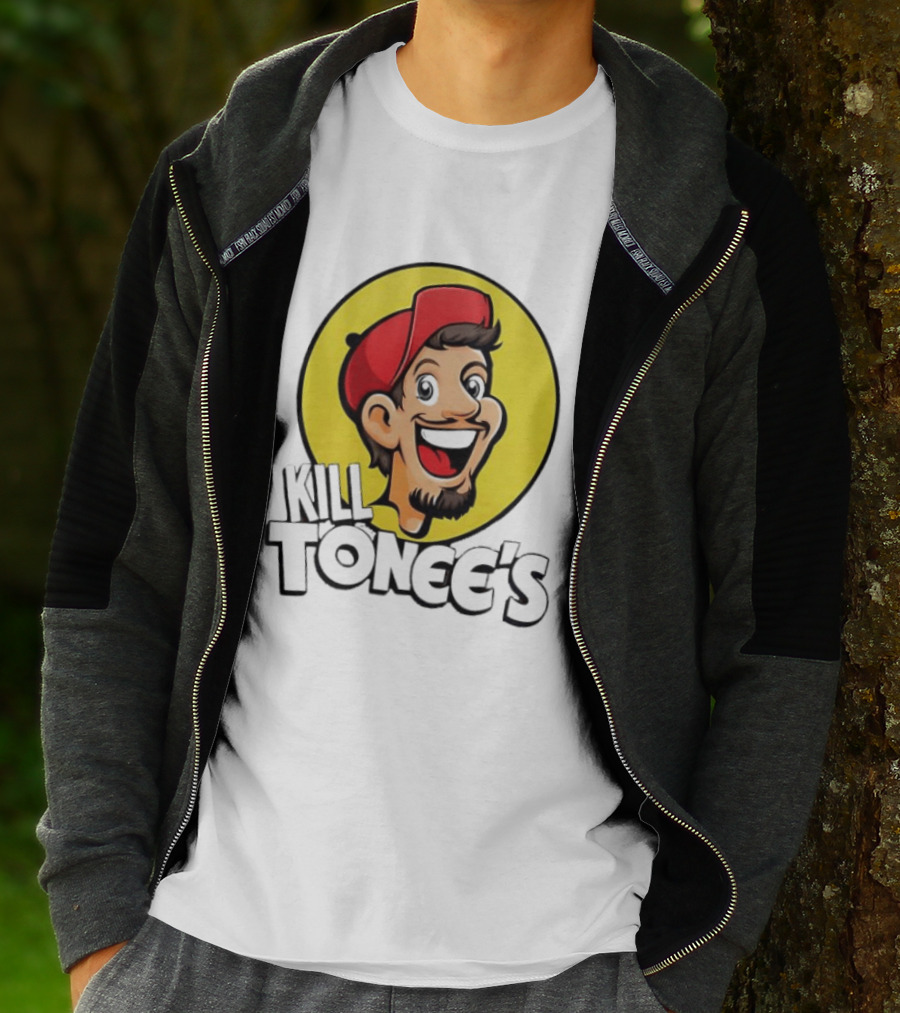 Kill Tonee's Cartoon Character In Red Cap And Yellow Circle T-Shirt