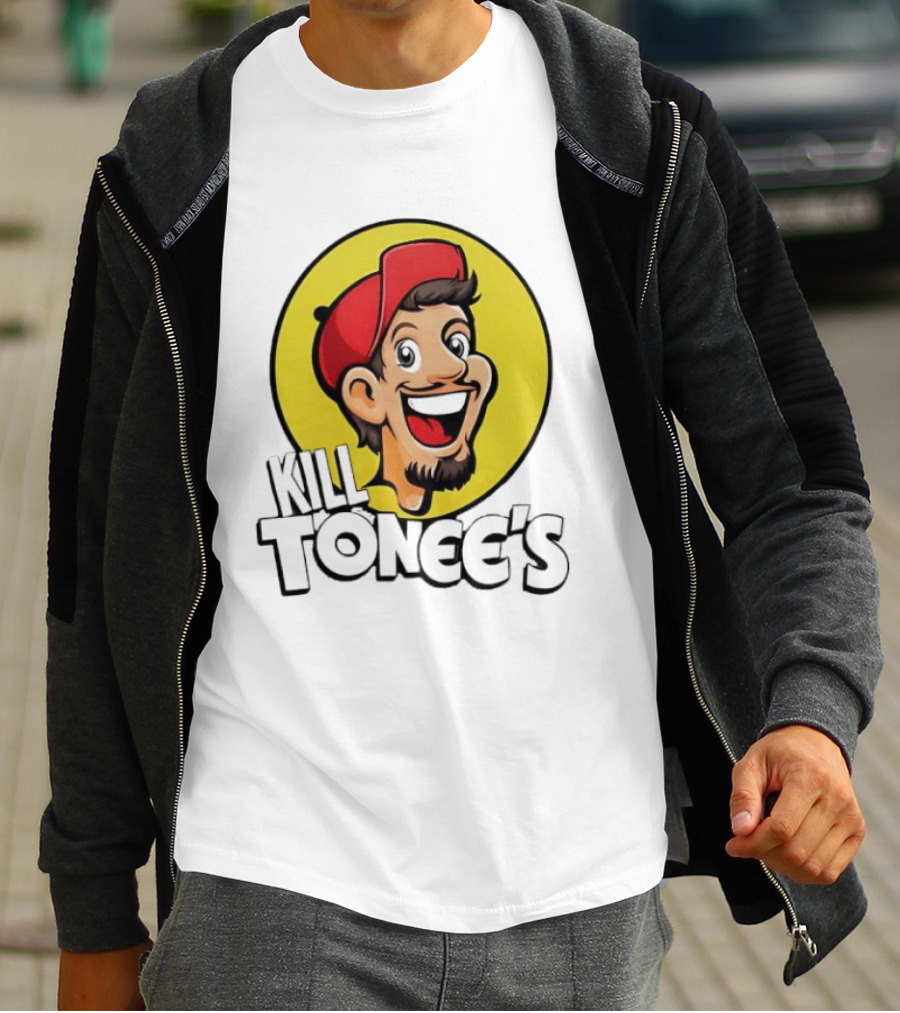 Kill Tonee's Cartoon Character In Red Cap And Yellow Circle T-Shirt