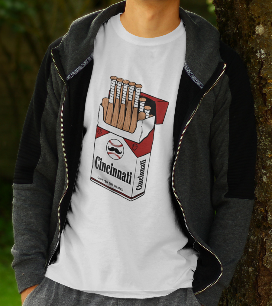 Cincinnati Reds Cincy Smokes Baseball Bat Pack Give 'em The Heater T-Shirt