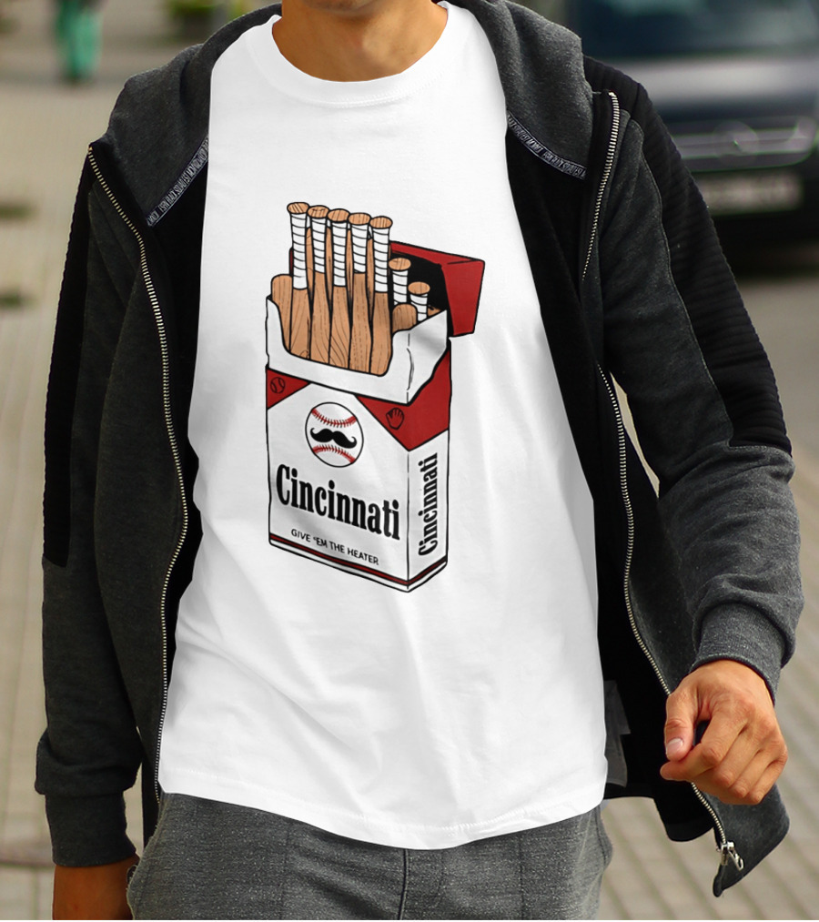 Cincinnati Reds Cincy Smokes Baseball Bat Pack Give 'em The Heater T-Shirt