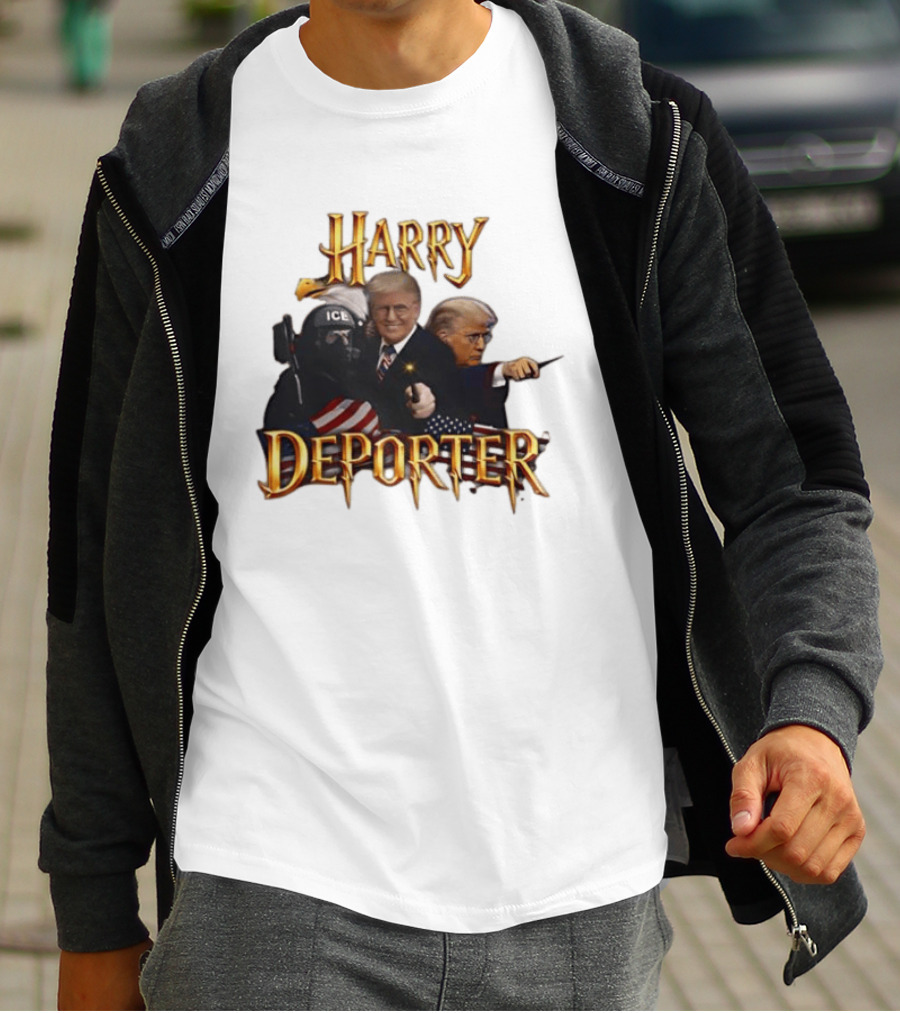 Harry Deporter Trump Magic ICE Badge Wand American Flag T-Shirt