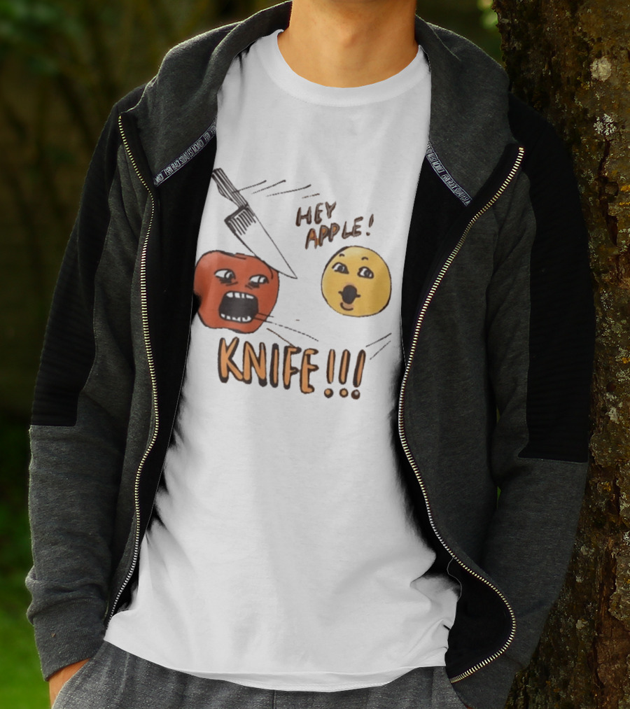 Hey Apple Knife 2026 Parody Text Meme T-Shirt