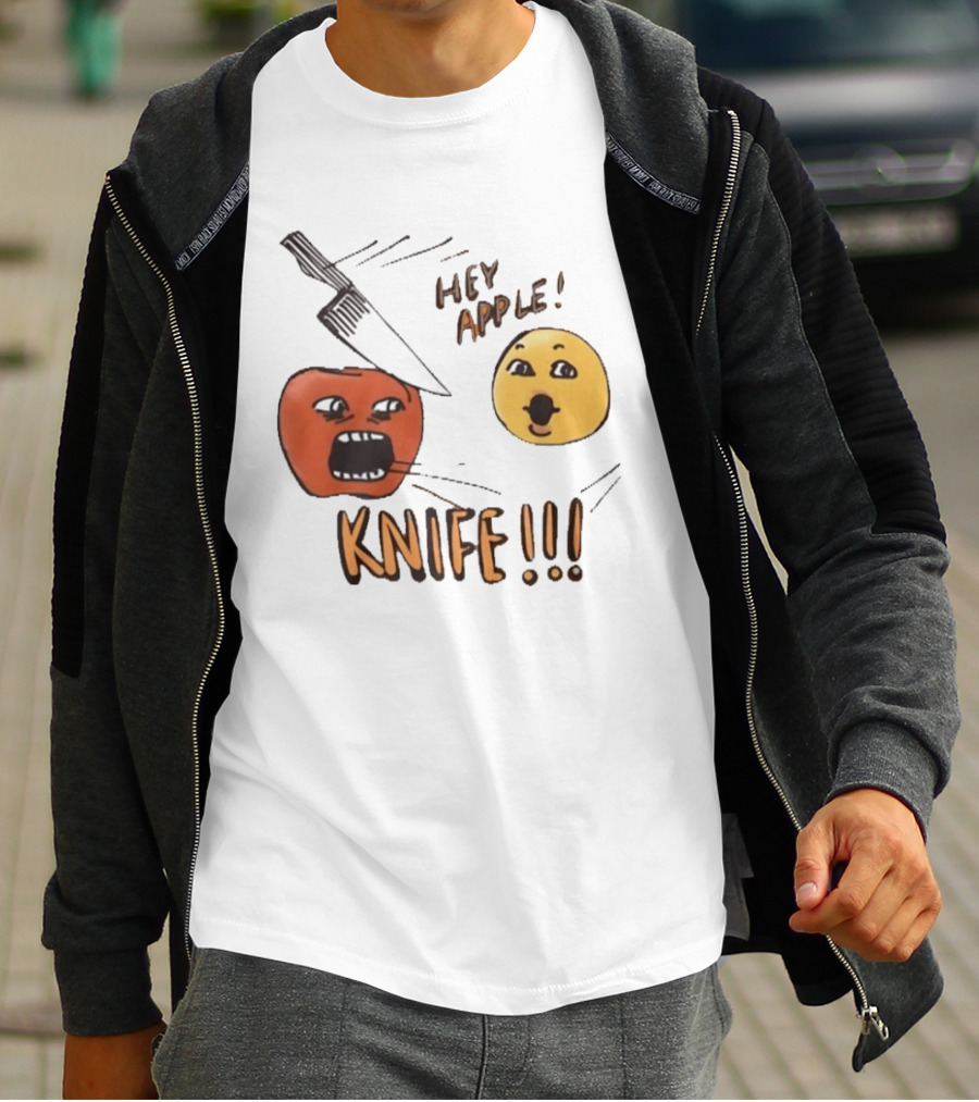 Hey Apple Knife 2026 Parody Text Meme T-Shirt