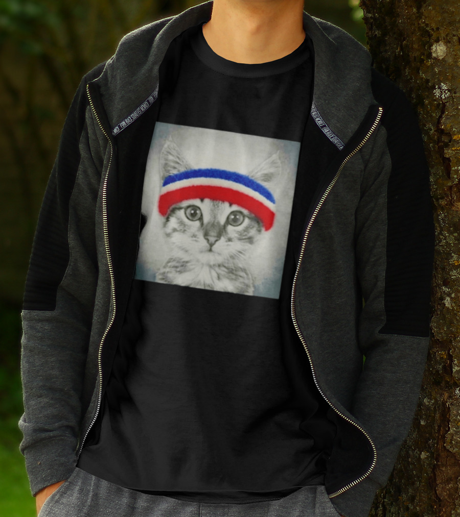 Gaten Matarazzo Pizza Movie Cat With Red Blue Headband T-Shirt