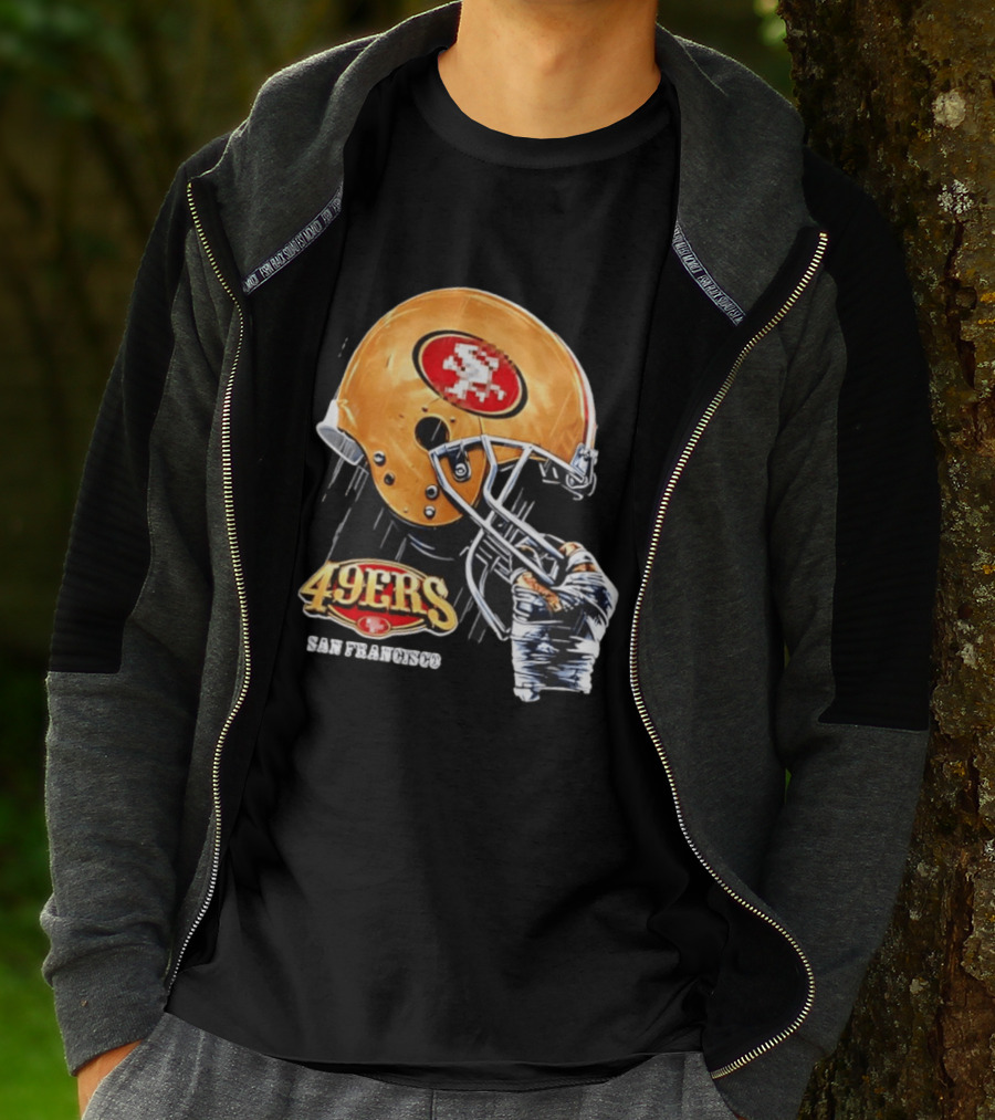 San Francisco 49ers Helmet Held By Gloved Hand T-Shirt