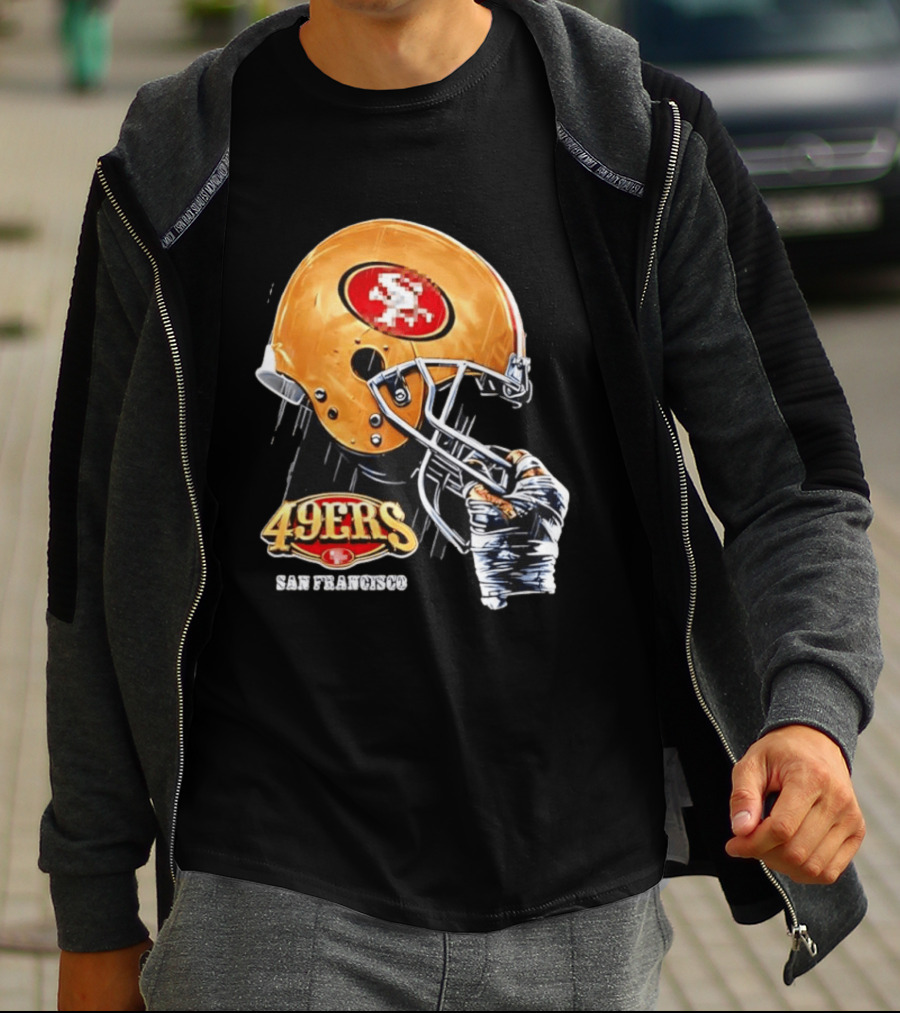 San Francisco 49ers Helmet Held By Gloved Hand T-Shirt