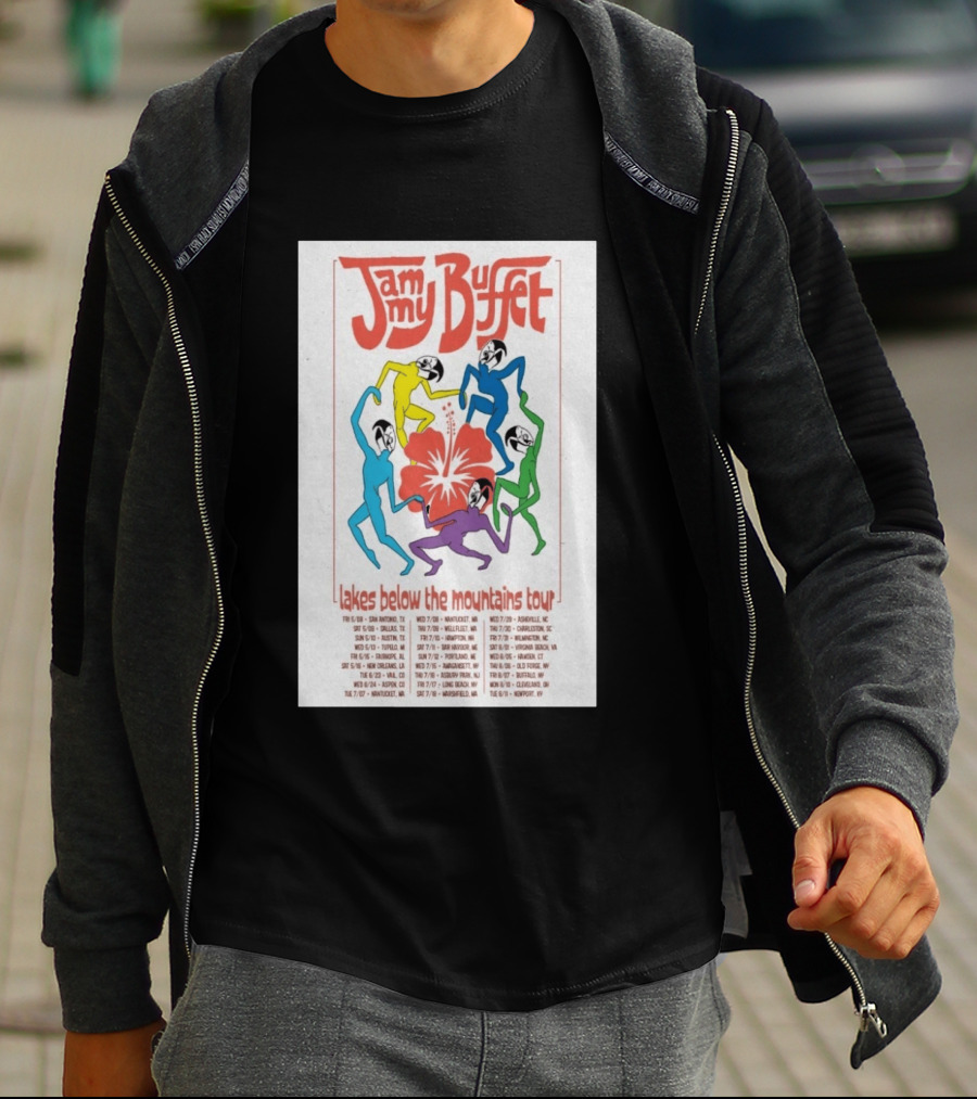 Jammy Buffet Lakes Below The Mountains Tour 2026 Dates Colorful Dancing Figures T-Shirt