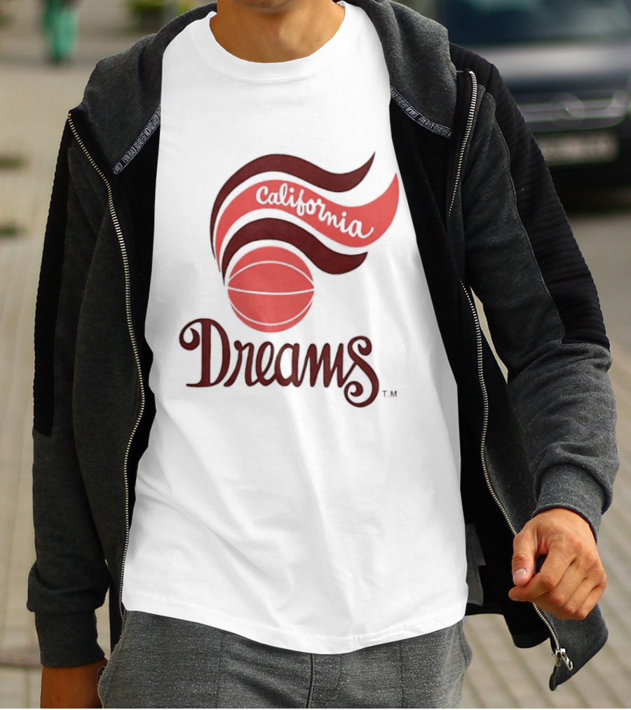 California Dreams Basketball Retro Style Design With Red Waves And Ball T-Shirt