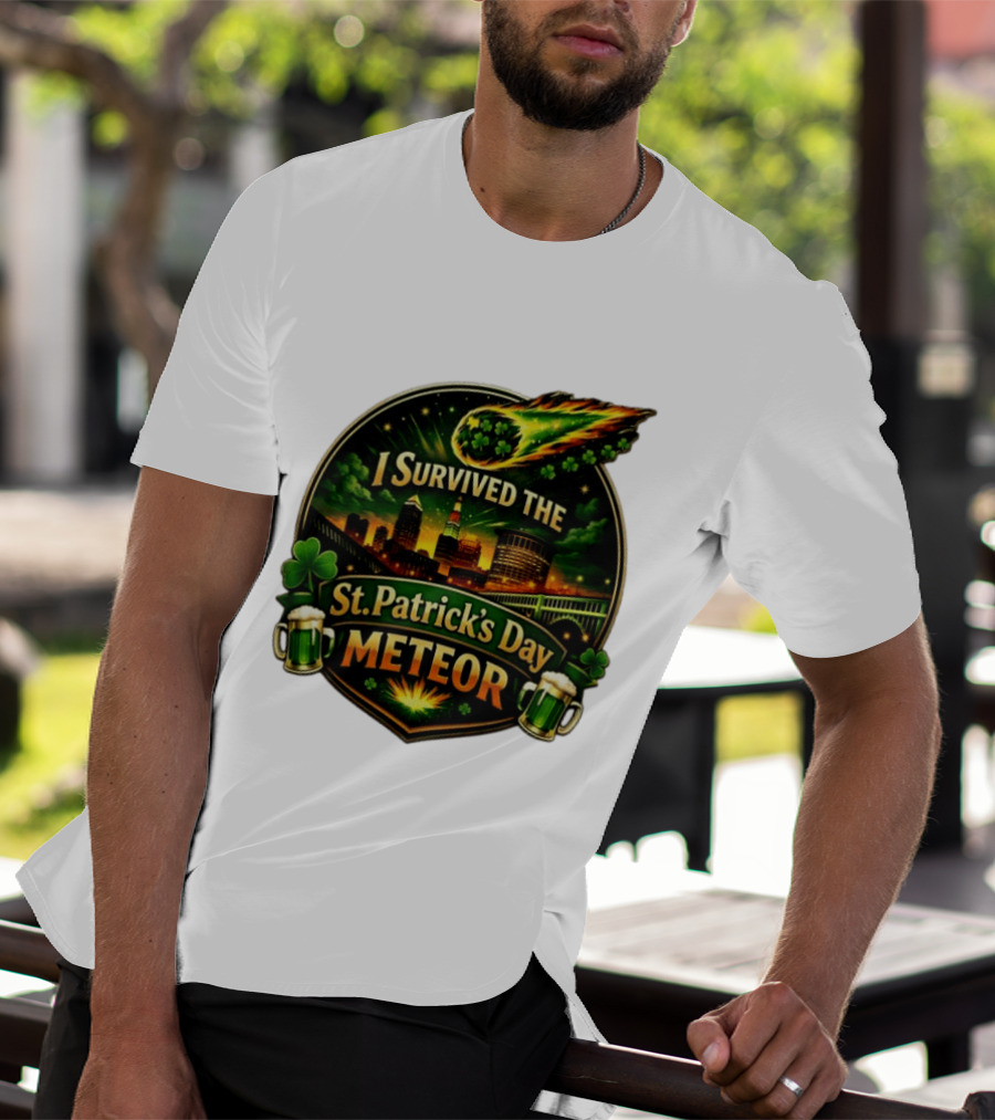I Survived The St. Patrick's Day Meteor With Clover And Beer S T-Shirt