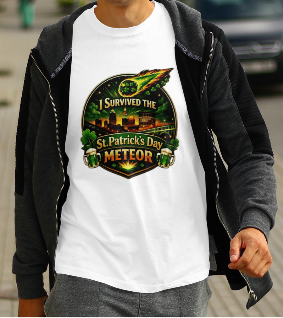 I Survived The St. Patrick's Day Meteor With Clover And Beer S T-Shirt
