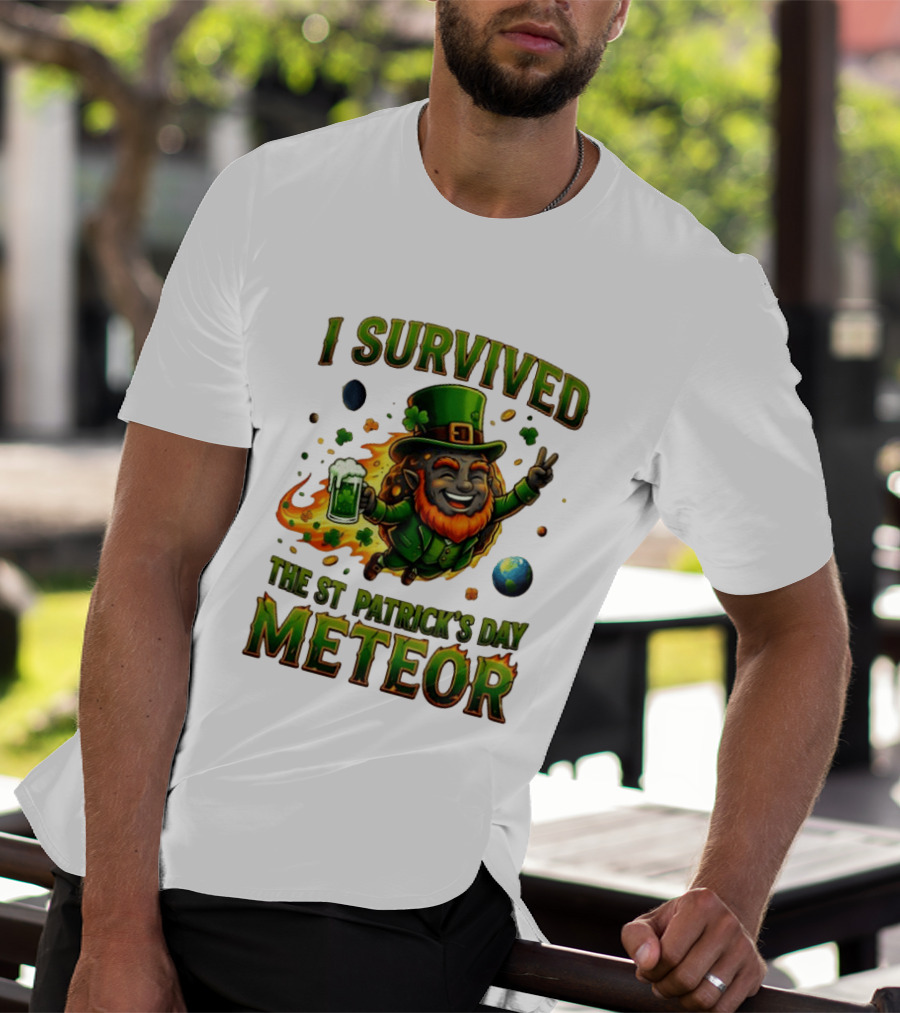 I Survived The St. Patrick's Day Meteor Leprechaun 2026 Green Beer Cheers And Peace T-Shirt