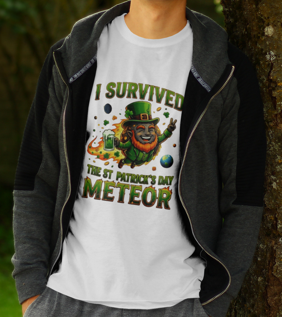 I Survived The St. Patrick's Day Meteor Leprechaun 2026 Green Beer Cheers And Peace T-Shirt