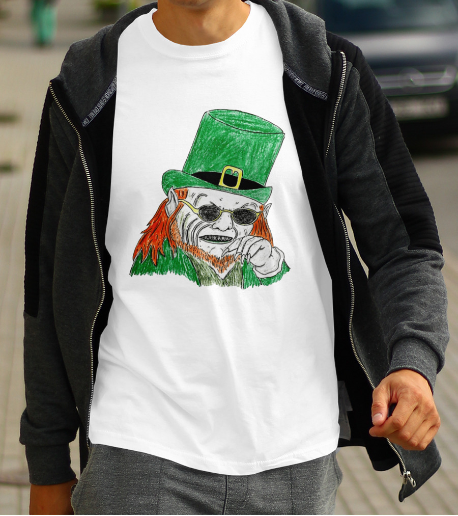 Leprechaun In The Hood Green Hat Sunglasses Red Hair T-Shirt