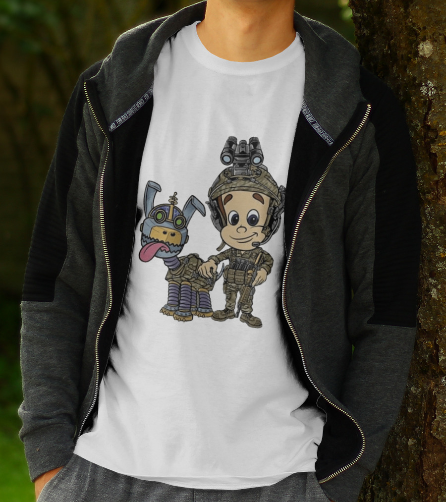 Tactical Cartoon Characters Jimmy And Goddard In Military Gear T-Shirt