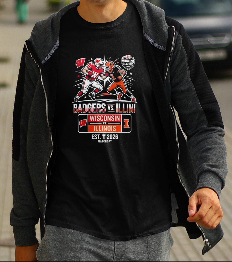 Badgers Vs Illini Wisconsin Vs Illinois Midwest Classic Est 2026 T-Shirt
