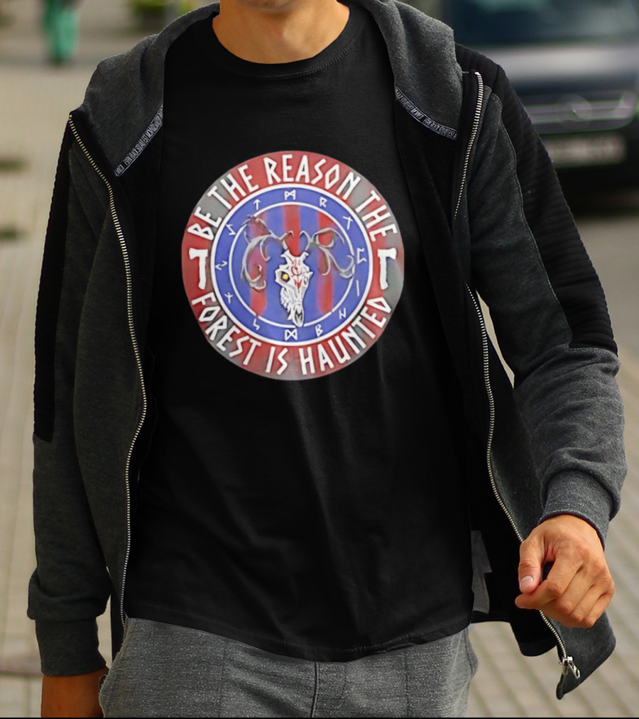 Be The Reason The Forest Is Haunted Deer Skull Runes Red Blue T-Shirt