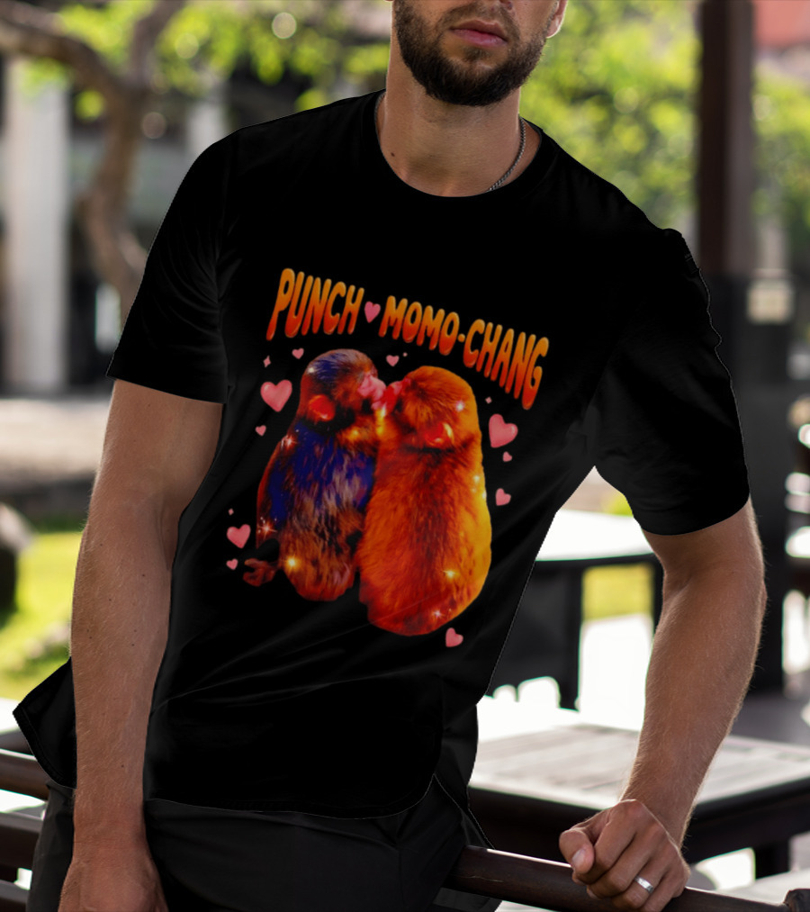 Punch Momo Chang Kissing Monkeys With Hearts T-Shirt