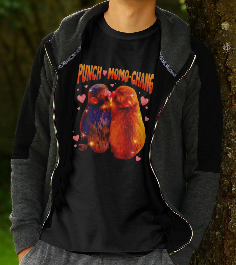 Punch Momo Chang Kissing Monkeys With Hearts T-Shirt